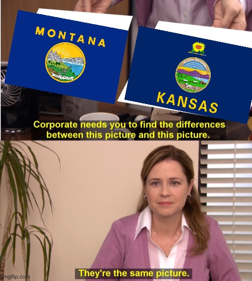 Kansas and Montana’s flags be like | image tagged in memes,they're the same picture,united states,flag | made w/ Imgflip meme maker