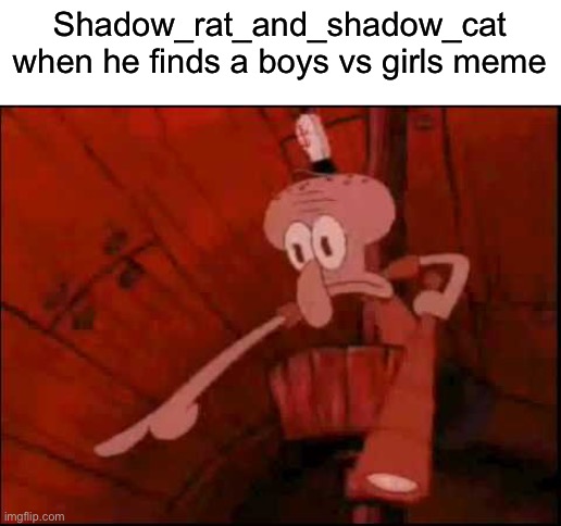Squidward pointing | Shadow_rat_and_shadow_cat when he finds a boys vs girls meme | image tagged in squidward pointing | made w/ Imgflip meme maker