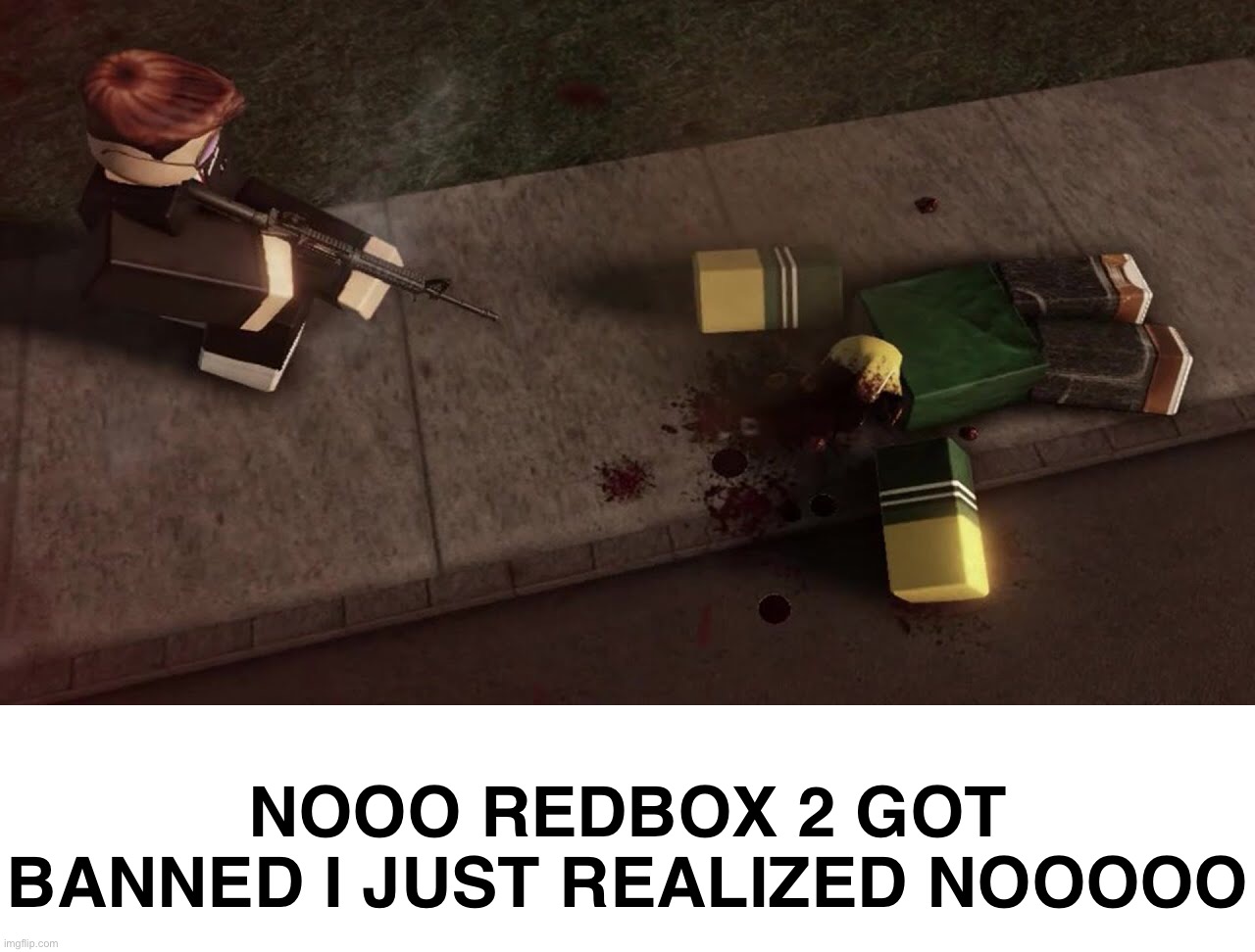 redbox 2 was the king of gore games on roblox | NOOO REDBOX 2 GOT BANNED I JUST REALIZED NOOOOO | made w/ Imgflip meme maker