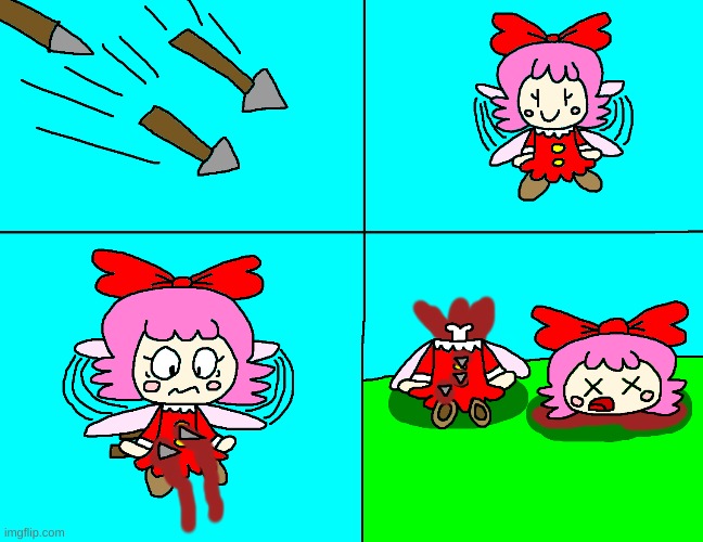 Ribbon dies from 3 spears | image tagged in kirby,gore,blood,funny,parody,comics/cartoons | made w/ Imgflip meme maker