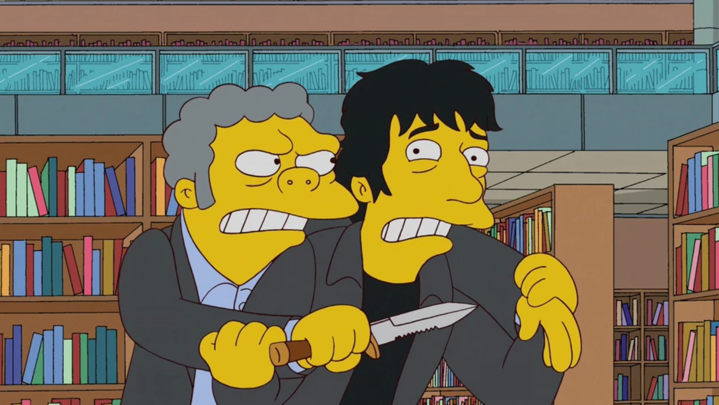 High Quality Simpsons Moe Pulls A Knife On Neil Gaiman Blank Meme Template