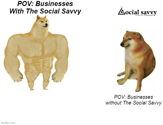 businesses with digital marketing services | POV: Businesses With The Social Savvy; POV: Businesses without The Social Savvy | image tagged in memes,buff doge vs cheems | made w/ Imgflip meme maker