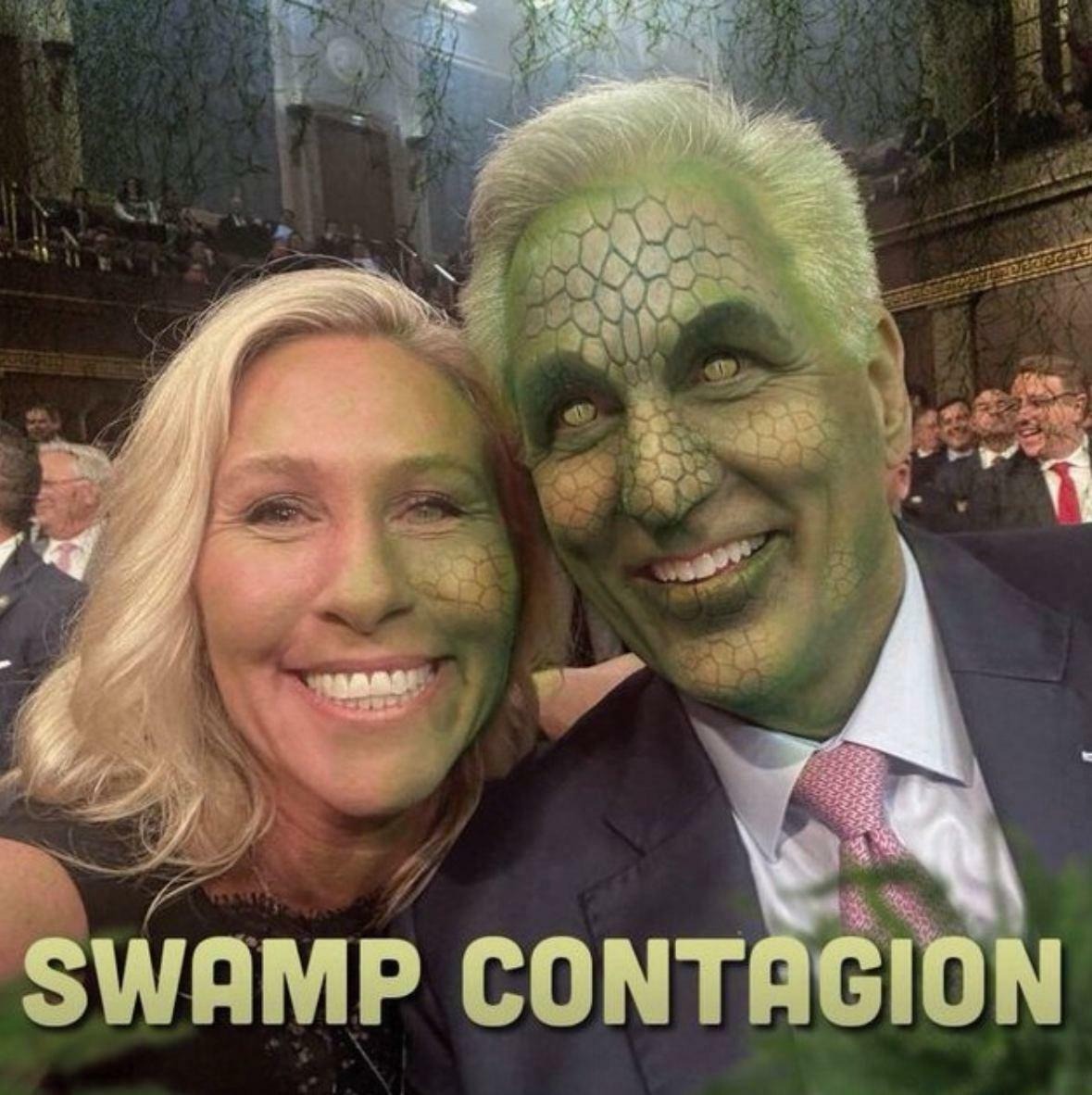 @MTG You  Really Need to do Something About That Infuction... | image tagged in marjorie taylor greene,kevin mccarthy,swamp creatures,infection,infuction,drain the swamp | made w/ Imgflip meme maker