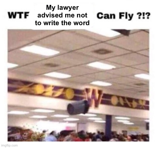 WTF --------- Can Fly ?!? | My lawyer advised me not to write the word | image tagged in wtf --------- can fly | made w/ Imgflip meme maker
