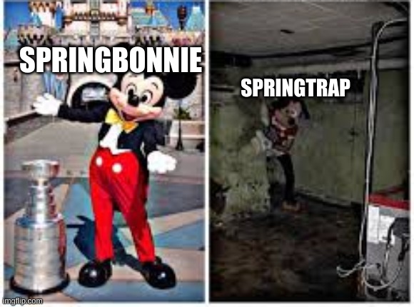 i made funny fnaf meme lol | SPRINGBONNIE; SPRINGTRAP | image tagged in mickey mouse in disneyland,fnaf,springtrap,memes | made w/ Imgflip meme maker