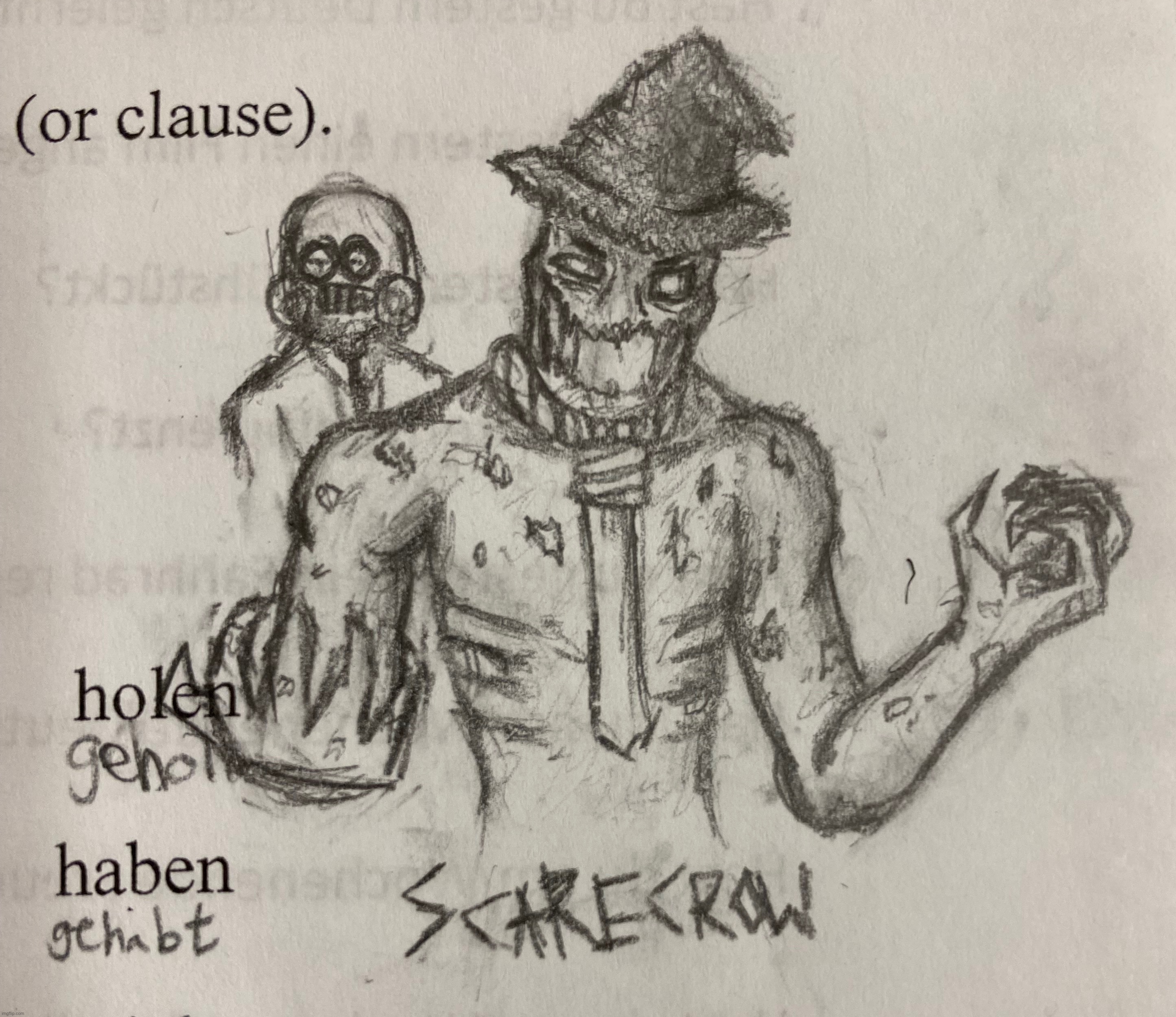 Me when i draw on my german homework | image tagged in scarecrow,drawing,me when,when the,why are you reading the tags | made w/ Imgflip meme maker