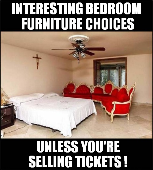 Witness To Birth Or Conception ? | INTERESTING BEDROOM
 FURNITURE CHOICES; UNLESS YOU'RE SELLING TICKETS ! | image tagged in bedroom,furniture,birth,conception,dark humour | made w/ Imgflip meme maker
