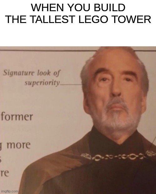 children | WHEN YOU BUILD THE TALLEST LEGO TOWER | image tagged in signature look of superiority,lego,tall | made w/ Imgflip meme maker