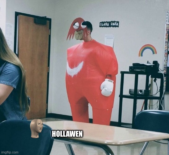 Meme #1,691 | HOLLAWEN | image tagged in memes,costume,sonic,knuckles,funny,cursed image | made w/ Imgflip meme maker