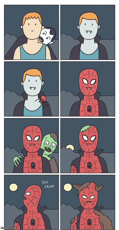 The transformation | image tagged in vampire,spider-man,comics,comics/cartoons,transformation,transform | made w/ Imgflip meme maker