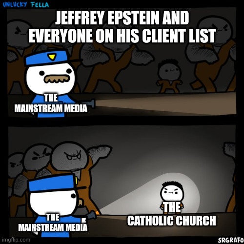 The catholic church is a notorious pedophile ring but it's only the tip of the iceberg | JEFFREY EPSTEIN AND EVERYONE ON HIS CLIENT LIST THE CATHOLIC CHURCH THE MAINSTREAM MEDIA THE MAINSTREAM MEDIA | image tagged in srgrafo prison,jeffrey epstein,pedophile,sexual abuse,scandal,media bias | made w/ Imgflip meme maker