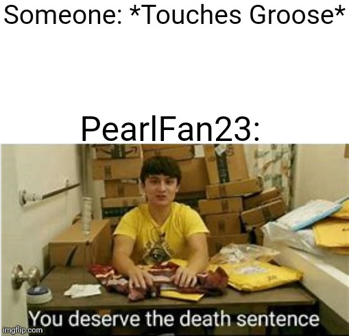 You Deserve The Death Sentence | Someone: *Touches Groose*; PearlFan23: | image tagged in you deserve the death sentence | made w/ Imgflip meme maker