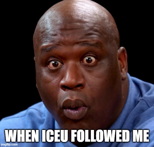 true story If you need prof I can provide it | WHEN ICEU FOLLOWED ME | image tagged in shaquille o'neal hot wings o-face,iceu | made w/ Imgflip meme maker