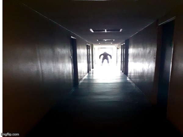 Dark man in dark corridor Blank Meme Template