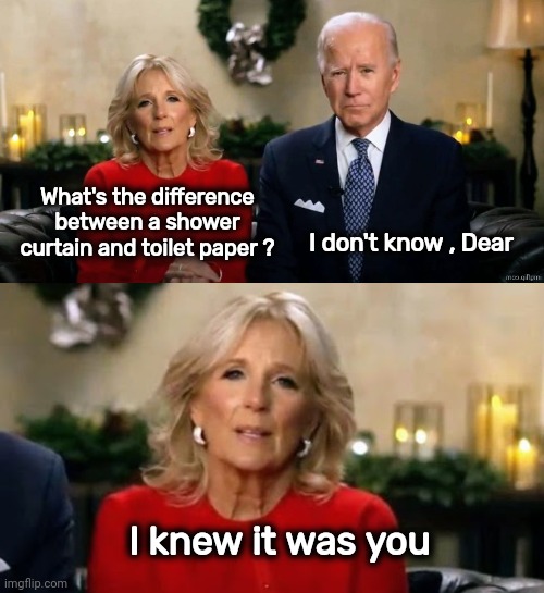 Another episode of "Everybody Loves Brandon" | What's the difference between a shower curtain and toilet paper ? I don't know , Dear; I knew it was you | image tagged in comedy,the bidens,leave it to joey,sitcom,white house,keep laughing | made w/ Imgflip meme maker