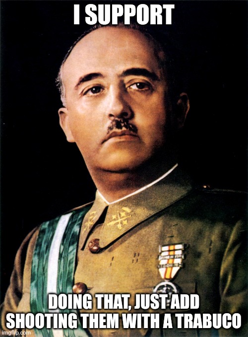 Francisco Franco | I SUPPORT DOING THAT, JUST ADD SHOOTING THEM WITH A TRABUCO | image tagged in francisco franco | made w/ Imgflip meme maker