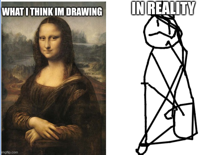 IN REALITY; WHAT I THINK IM DRAWING | image tagged in the mona lisa,doodle | made w/ Imgflip meme maker