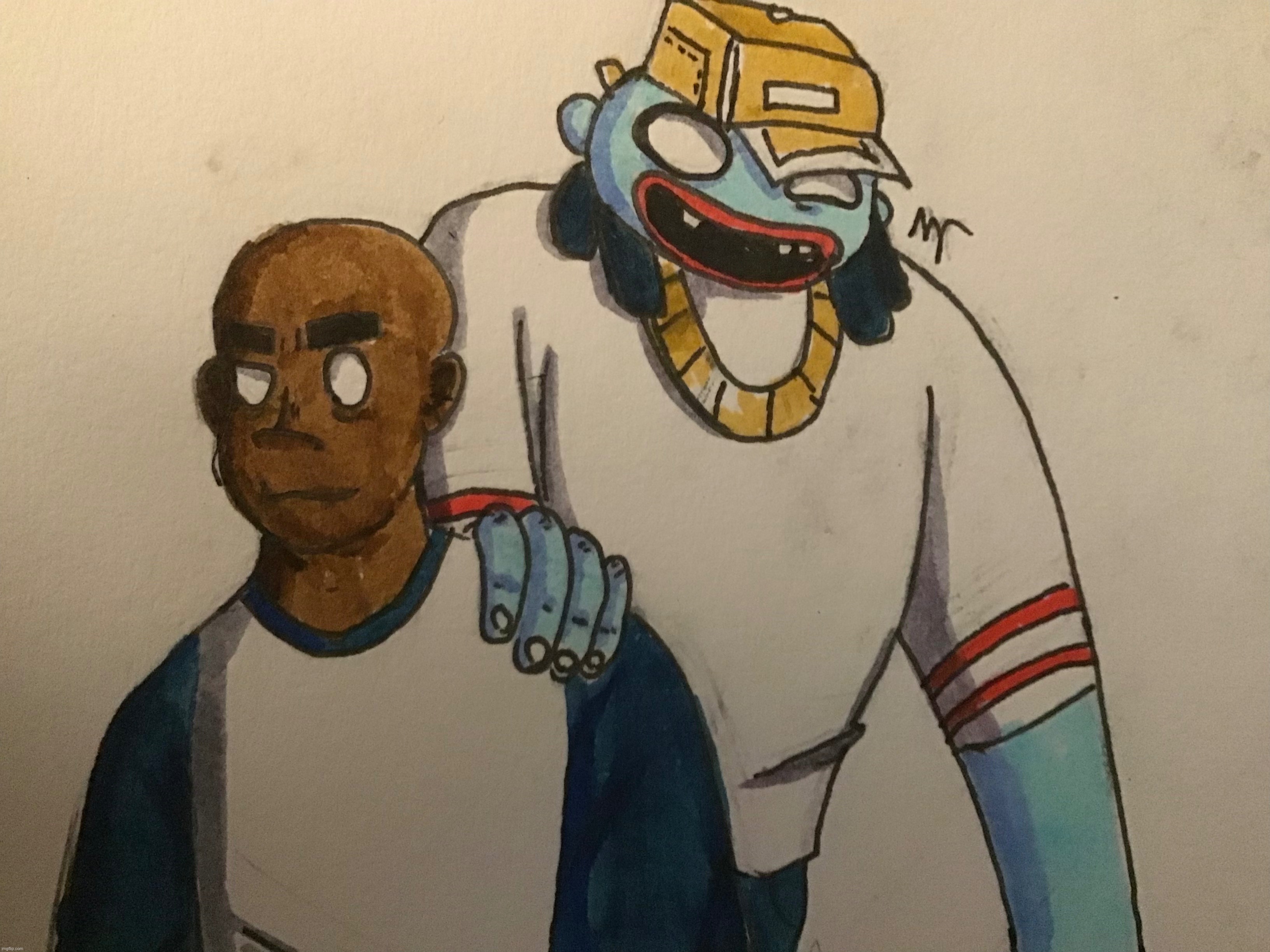 Russel and Del The Ghost Rapper | image tagged in gorillaz,russel hobbs,russel gorillaz,del gorillaz,art | made w/ Imgflip meme maker