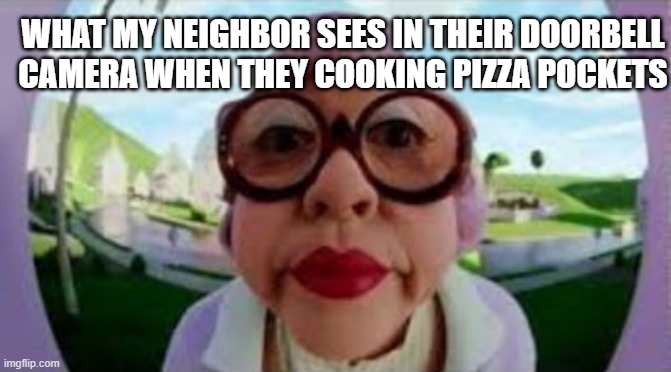 piza pokt | WHAT MY NEIGHBOR SEES IN THEIR DOORBELL CAMERA WHEN THEY COOKING PIZZA POCKETS | image tagged in pocket,pizza | made w/ Imgflip meme maker