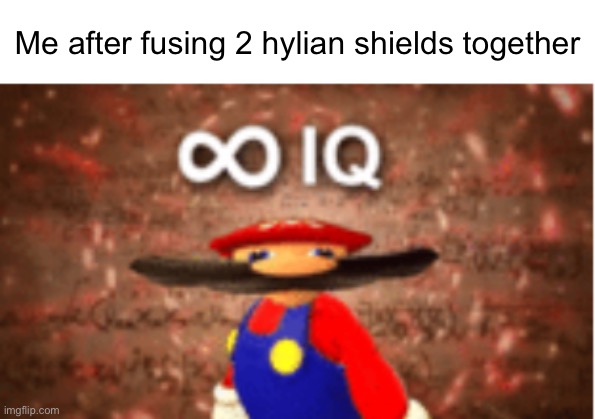 I know this isn’t a real thing but it’s funny (#1,701) | Me after fusing 2 hylian shields together | image tagged in infinite iq,zelda,the legend of zelda,shield,gaming,video games | made w/ Imgflip meme maker