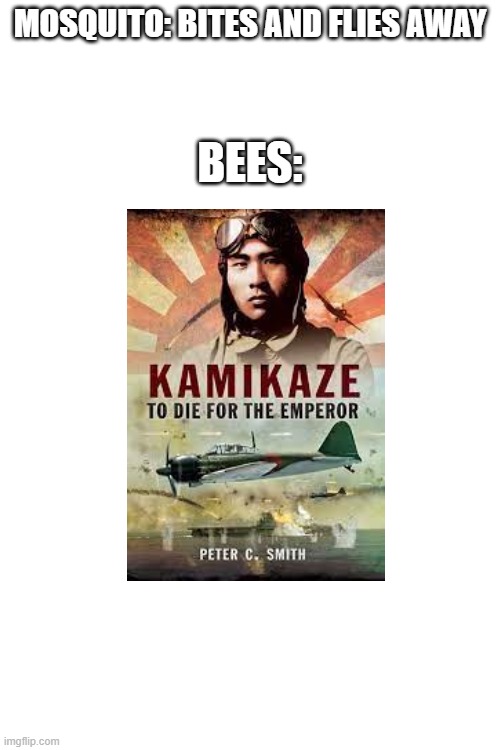 To die for the Emperor | MOSQUITO: BITES AND FLIES AWAY; BEES: | image tagged in kamikaze,funny | made w/ Imgflip meme maker