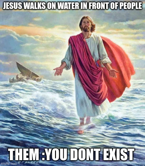 Walking on Water | JESUS WALKS ON WATER IN FRONT OF PEOPLE; THEM :YOU DONT EXIST | image tagged in walking on water | made w/ Imgflip meme maker