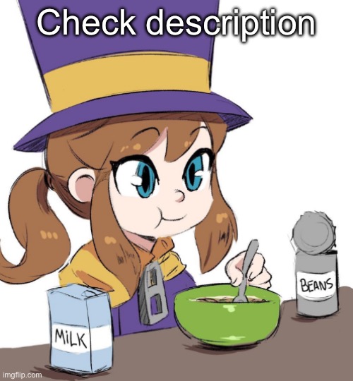 hat kid beamns | Hello! I’m the description, I’m different than the text displayed! | image tagged in hat kid beamns | made w/ Imgflip meme maker