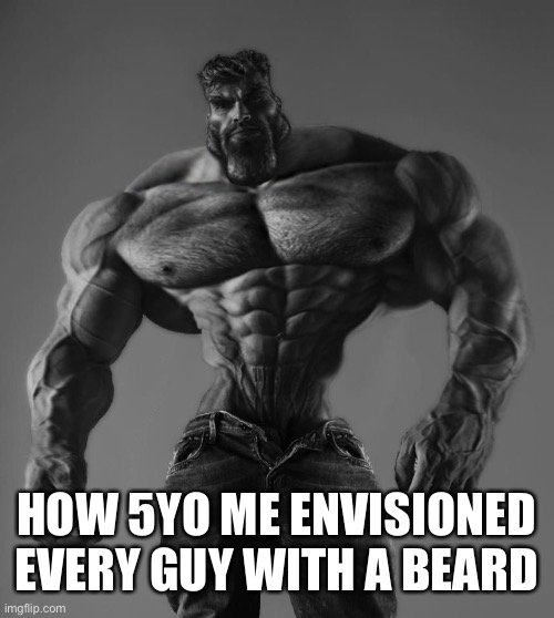 GigaChad | HOW 5YO ME ENVISIONED EVERY GUY WITH A BEARD | image tagged in gigachad | made w/ Imgflip meme maker