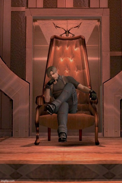 Leon S. Kennedy throne RE 4 | image tagged in leon s kennedy throne re 4 | made w/ Imgflip meme maker