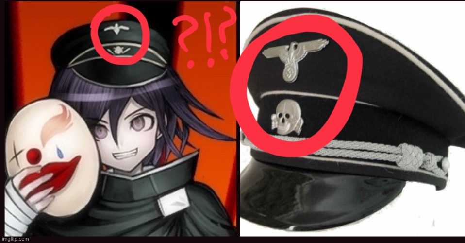 Come on, I can’t be the ONLY one who notices Kokichi is wearing a nazi hat. Nice move, game devs :skull: | made w/ Imgflip meme maker