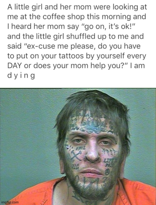She in a post Malone group and “coincidentally” got his exact face tattoo.  Sure : r/thatHappened