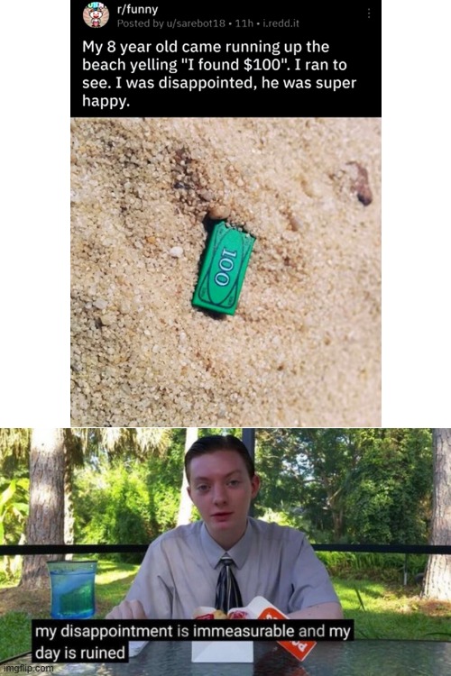 image tagged in my day is ruined,child,beach,money,bruh | made w/ Imgflip meme maker