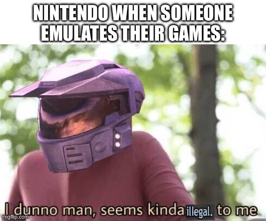 I dunno man seems kinda illegal to me | NINTENDO WHEN SOMEONE EMULATES THEIR GAMES: | image tagged in i dunno man seems kinda illegal to me | made w/ Imgflip meme maker