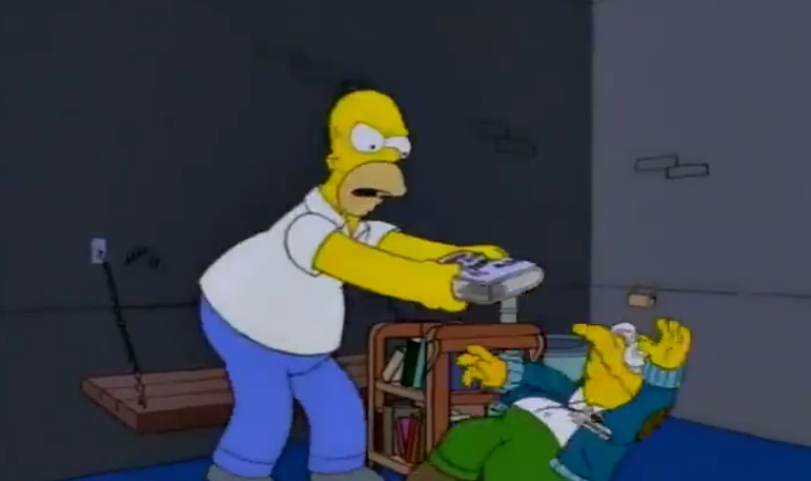 Homer Hitting Moleman With A Book Blank Meme Template