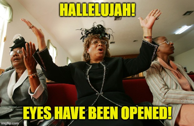 Hallelujah | HALLELUJAH! EYES HAVE BEEN OPENED! | image tagged in hallelujah | made w/ Imgflip meme maker