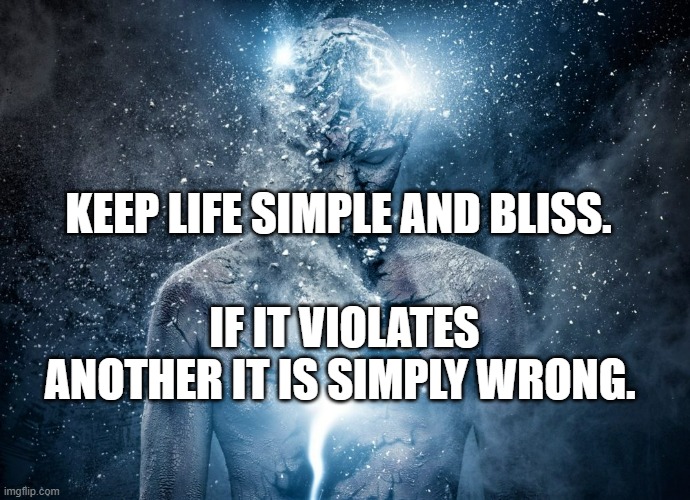 Enlightenment Of The Mind | KEEP LIFE SIMPLE AND BLISS. IF IT VIOLATES ANOTHER IT IS SIMPLY WRONG. | image tagged in enlightenment of the mind | made w/ Imgflip meme maker
