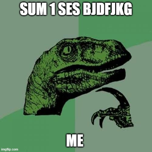 hu | SUM 1 SES BJDFJKG; ME | image tagged in memes,philosoraptor | made w/ Imgflip meme maker