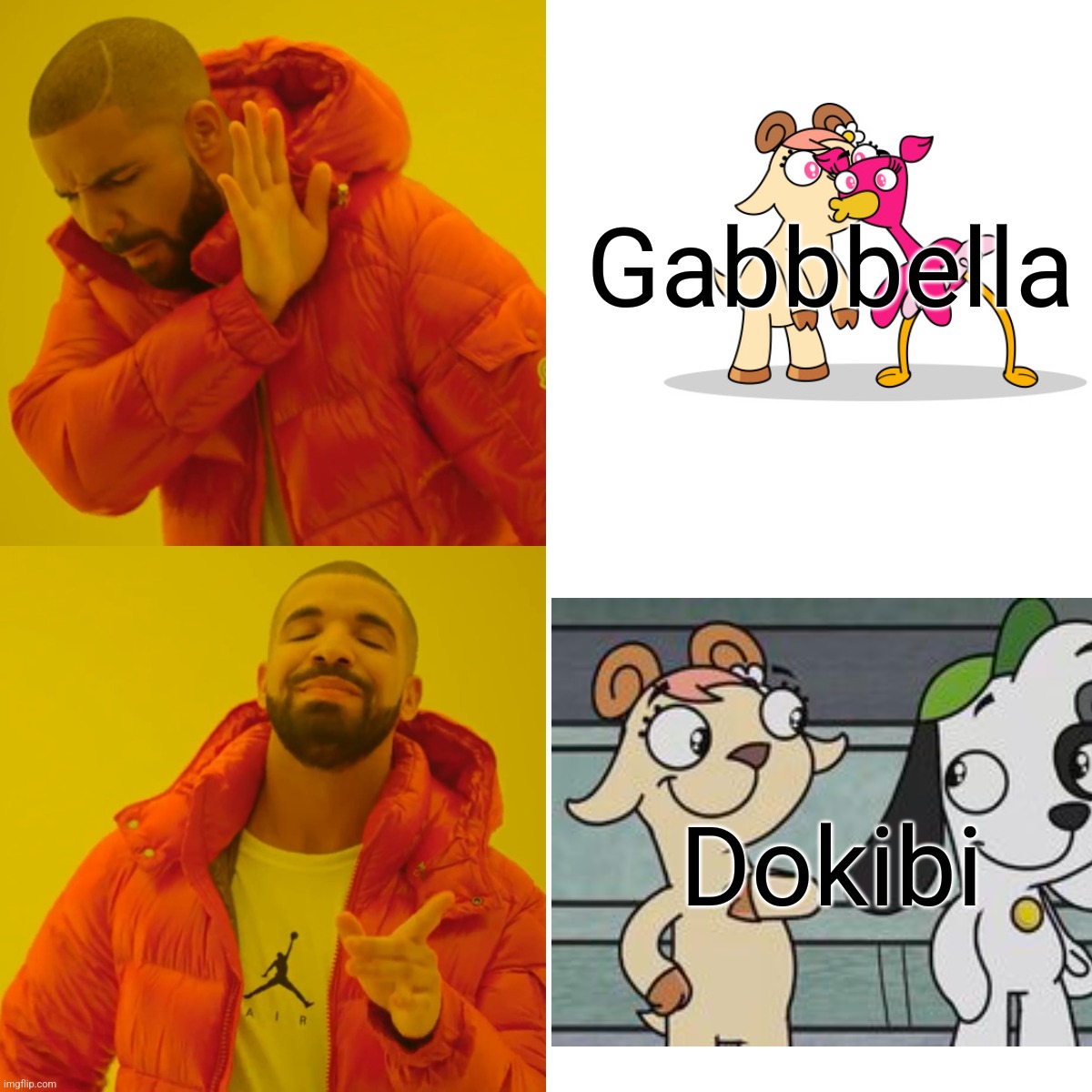 Doki x gabi rules | Gabbbella; Dokibi | image tagged in memes,drake hotline bling,doki,discovery kids,lesbian,messi | made w/ Imgflip meme maker