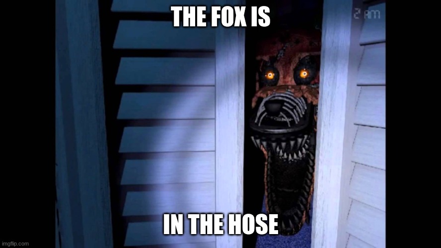 jckj jbf gh | THE FOX IS; IN THE HOSE | image tagged in foxy fnaf 4 | made w/ Imgflip meme maker