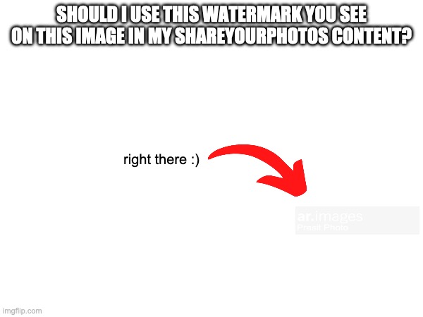 SHOULD I USE THIS WATERMARK YOU SEE ON THIS IMAGE IN MY SHAREYOURPHOTOS CONTENT? right there :) | image tagged in question | made w/ Imgflip meme maker