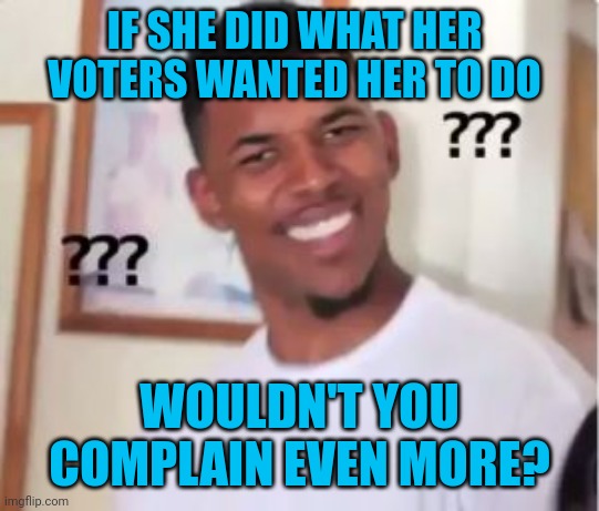 Nick Young | IF SHE DID WHAT HER VOTERS WANTED HER TO DO WOULDN'T YOU COMPLAIN EVEN MORE? | image tagged in nick young | made w/ Imgflip meme maker