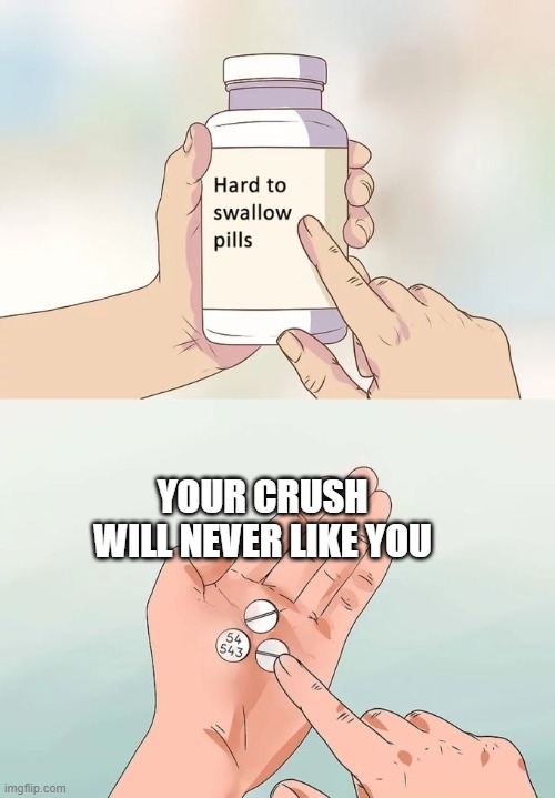 Hard to swallow pill girlfriend | YOUR CRUSH WILL NEVER LIKE YOU | image tagged in memes,hard to swallow pills | made w/ Imgflip meme maker