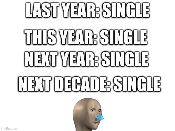 LAST YEAR: SINGLE; THIS YEAR: SINGLE; NEXT YEAR: SINGLE; NEXT DECADE: SINGLE | made w/ Imgflip meme maker