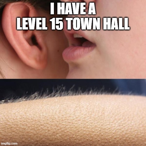 Whisper and Goosebumps | I HAVE A LEVEL 15 TOWN HALL | image tagged in whisper and goosebumps | made w/ Imgflip meme maker