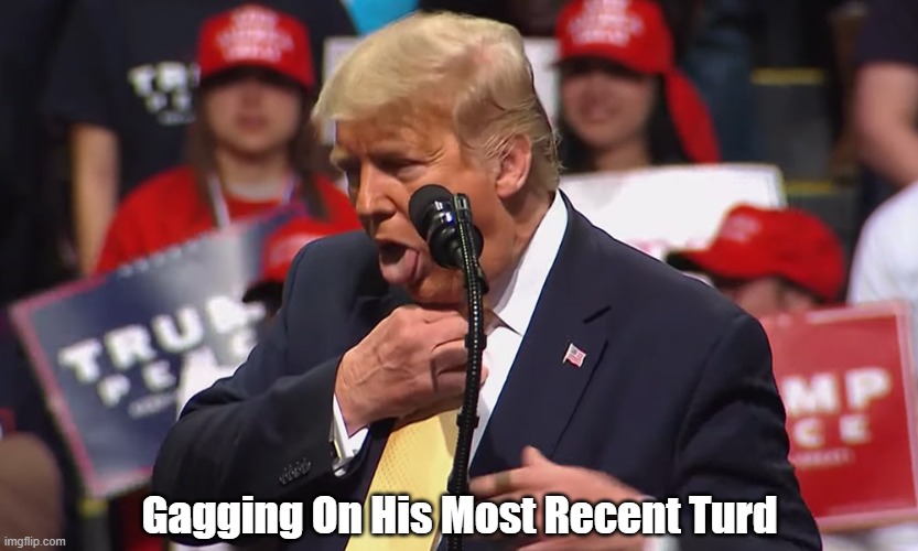 "Gagging On His Most Recent Turd" | Gagging On His Most Recent Turd | image tagged in trump,liar,pus gargler,turd chomper,gag,brown back teeth | made w/ Imgflip meme maker