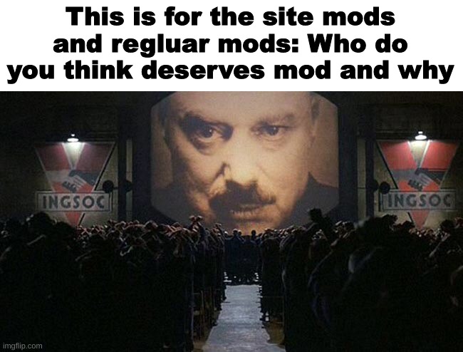 Just want to know | This is for the site mods and regluar mods: Who do you think deserves mod and why | image tagged in 1984 | made w/ Imgflip meme maker