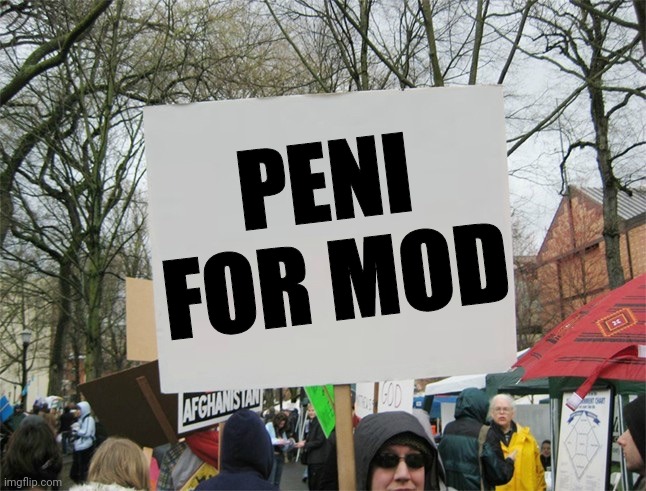 Blank protest sign | PENI FOR MOD | image tagged in blank protest sign | made w/ Imgflip meme maker