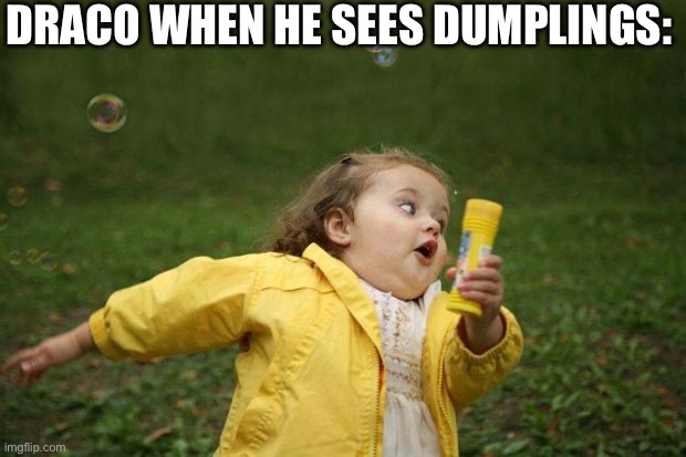 Draco when he sees dumplings | DRACO WHEN HE SEES DUMPLINGS: | image tagged in girl running | made w/ Imgflip meme maker