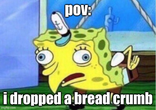 Mocking Spongebob Meme | pov:; i dropped a bread crumb | image tagged in memes,mocking spongebob | made w/ Imgflip meme maker