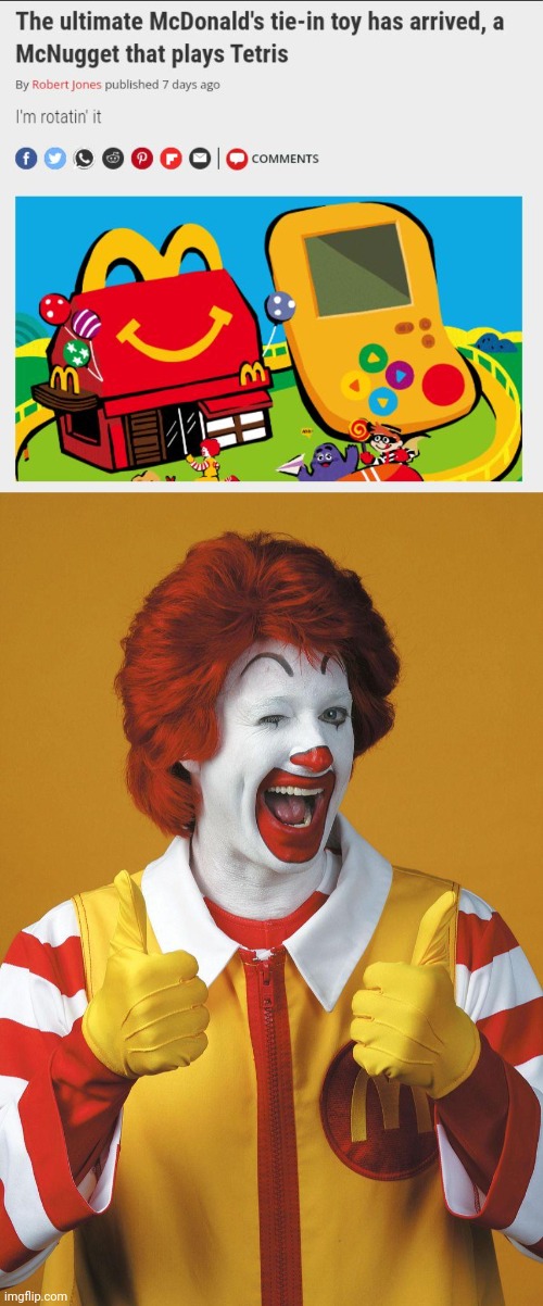 A McNugget that plays Tetris | image tagged in ronald mcdonald lovin it,mcnugget,tetris,gaming,memes,mcdonald's | made w/ Imgflip meme maker